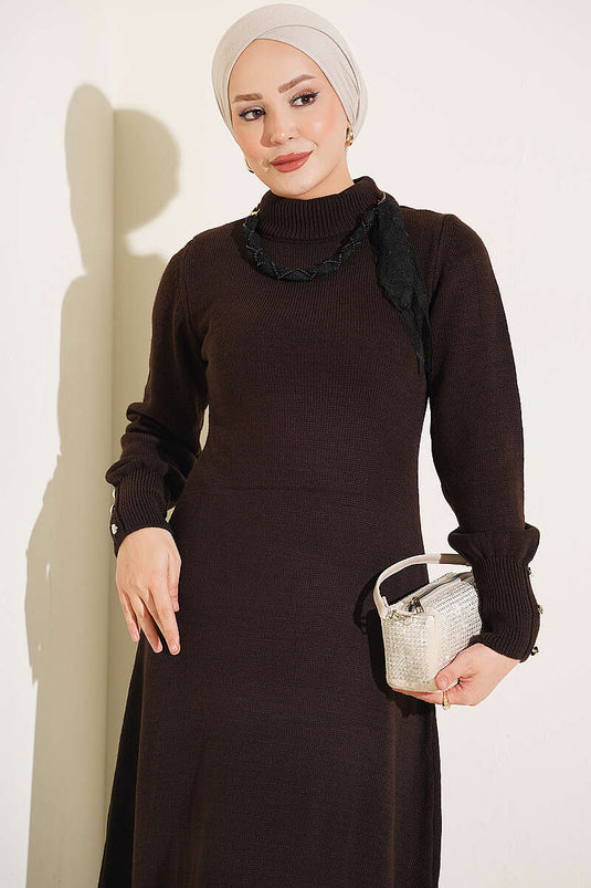 Musterstrickkleid Mit Schalldetail In Braun