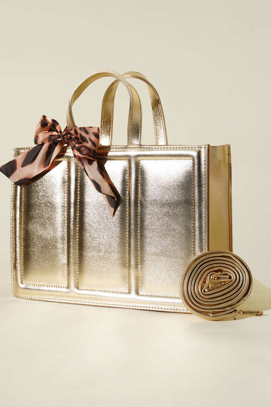 Sac rectangulaire à foulard doré