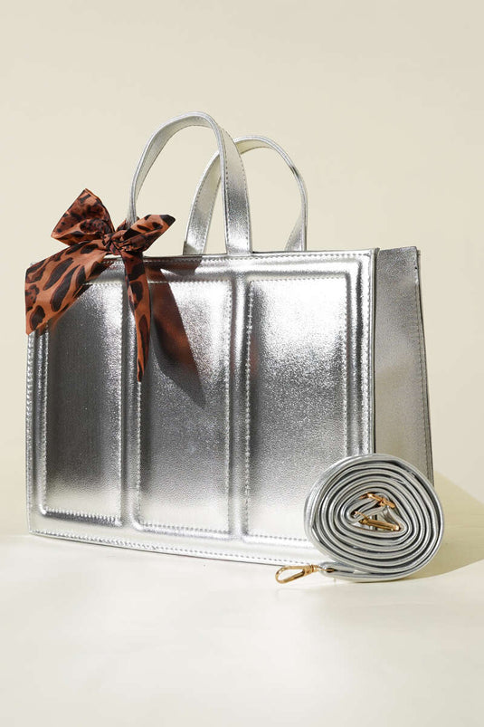 Sac rectangulaire à foulard argenté