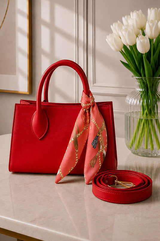 Sac à main rectangulaire avec foulard rouge
