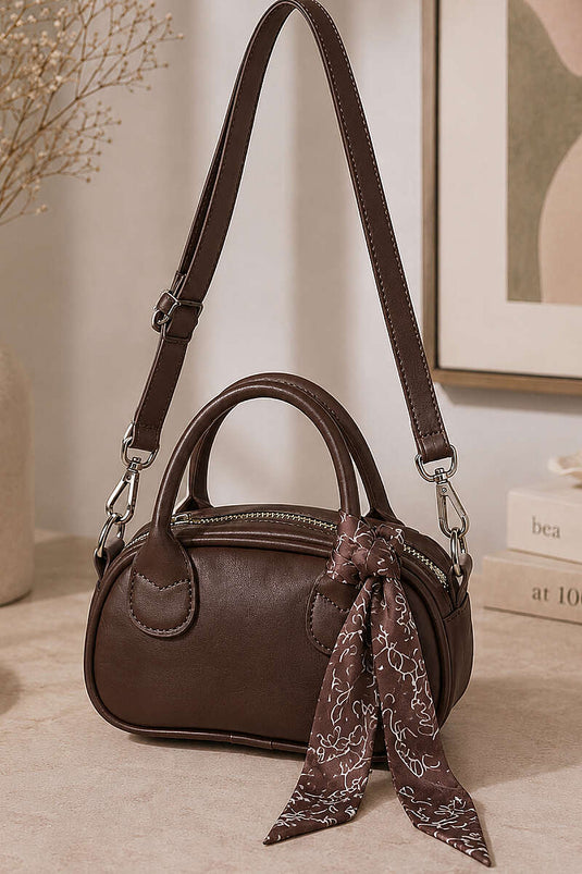 Bolso Mini Rectangular Con Pañuelo En Café Marrón