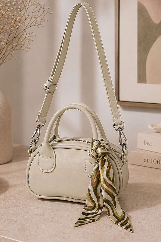 Beige Rectangular Mini Bag With Scarf