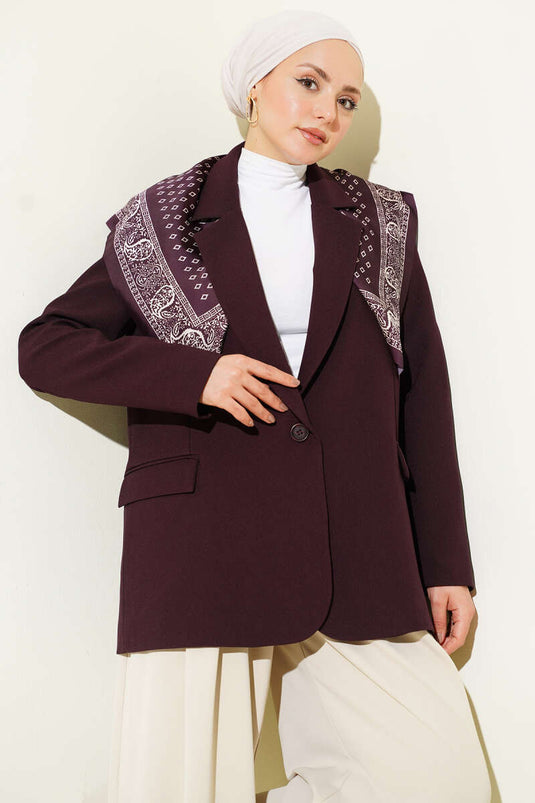 Blazer Jacket with Scarf and Buttons in Burgundy