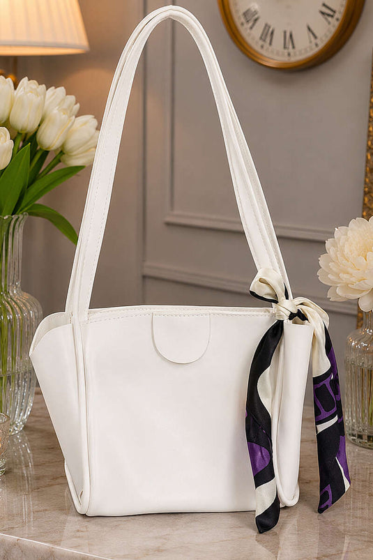Borsa A Mano Quadrata Con Zip E Sciarpa Color Beige