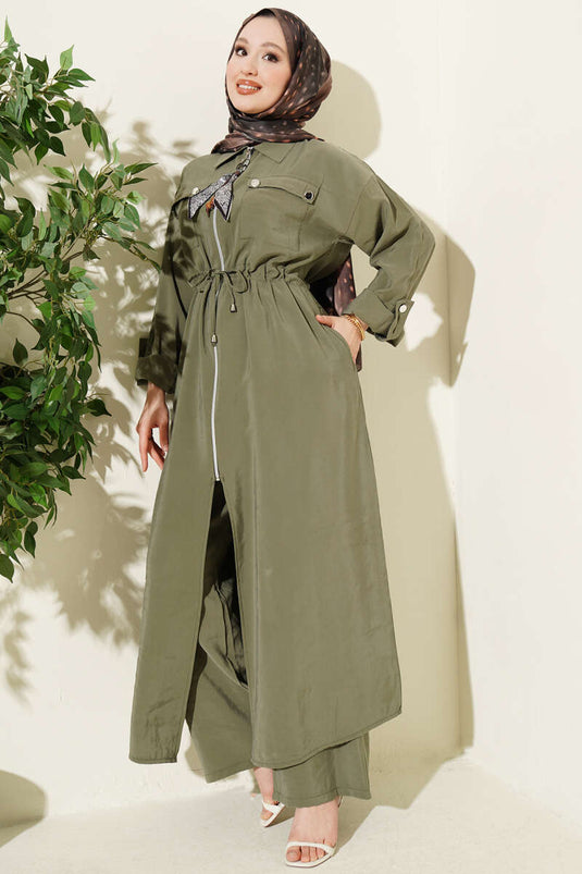 Completo Tunica Lunga In Modal Con Sciarpa E Zip Verde Menta
