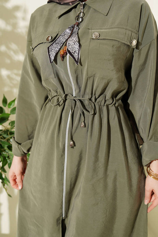 Completo Tunica Lunga In Modal Con Sciarpa E Zip Verde Menta