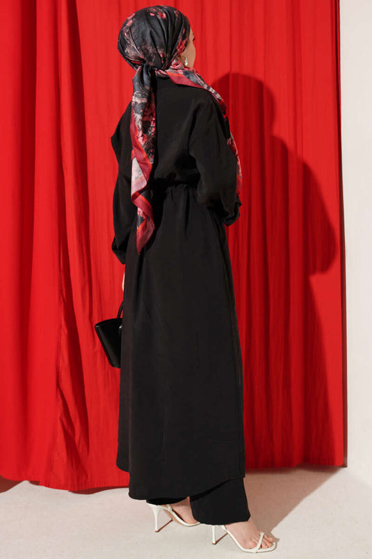 Long Tunic Set with Modal, Zipper, and Scarf Black