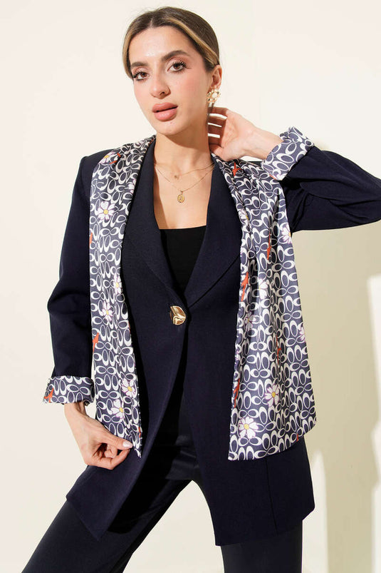 Fularlı Gold Düğmeli Ceket Lacivert