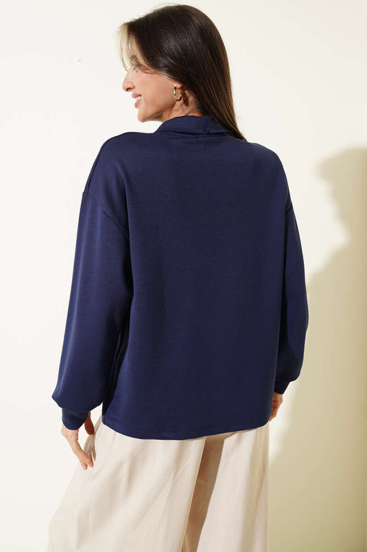 Sweatshirt Loyşa à col chemise avec foulard, couleur Parlement