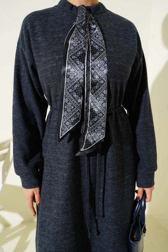 Dress with Scarf and Tie Detail, Smoke Grey