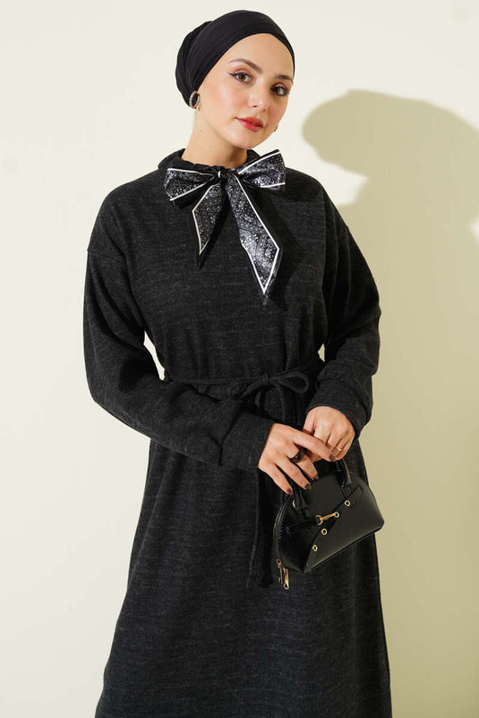Black Dress with Scarf and Tie Detail