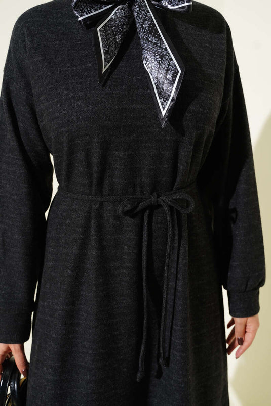 Black Dress with Scarf and Tie Detail