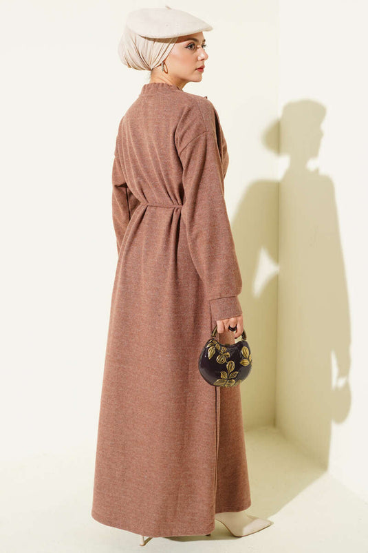 Dress with Scarf and Tie Detail, Milky Coffee