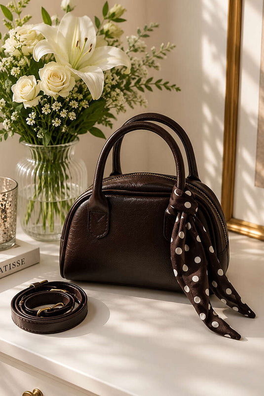 Petite Sacoche Zippée Avec Foulard Marron