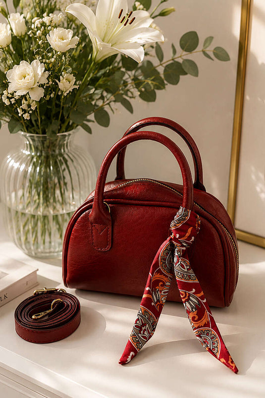 Sac Mini Bordo Avec Foulard Et Fermeture Éclair