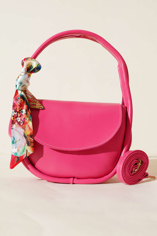 Pink Oval Cut Bag with Scarf