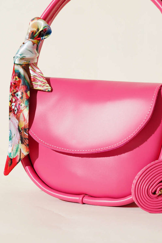 Pink Oval Cut Bag with Scarf