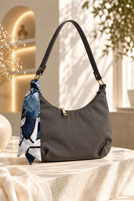 Gray Oval Handle Scarf Bag