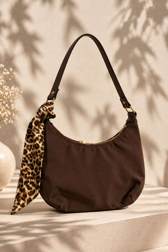 Borsa Ovale Con Dettaglio Sciarpa Caffè