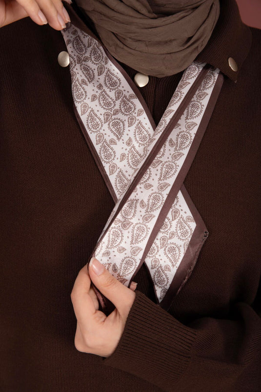 Fularlı Polo Yaka Triko Kazak Kahve