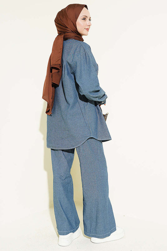 Ensemble en jean à deux pièces avec foulard et boutons en pierre