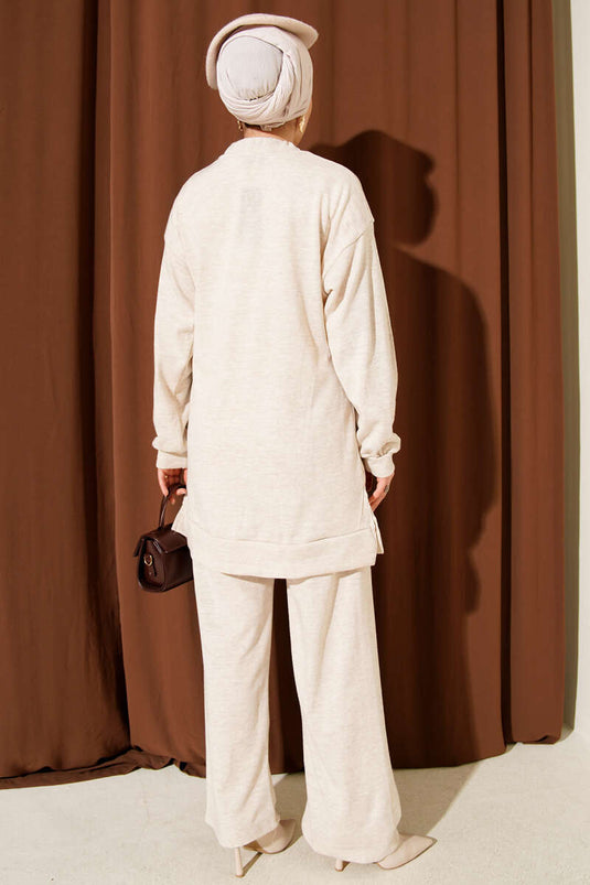 Scarf Knitwear Two Piece Set Beige