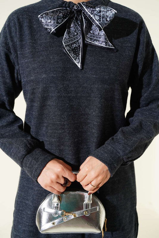 Fularlı Triko İkili Takım Füme