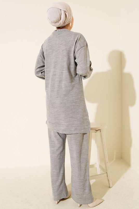 Scarf Knitwear Two Piece Set Gray