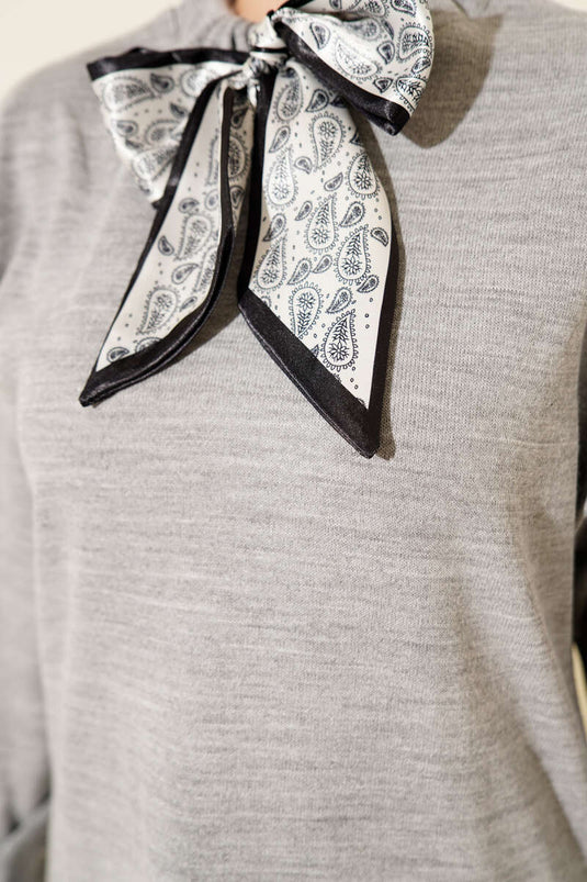 Scarf Knitwear Two Piece Set Gray