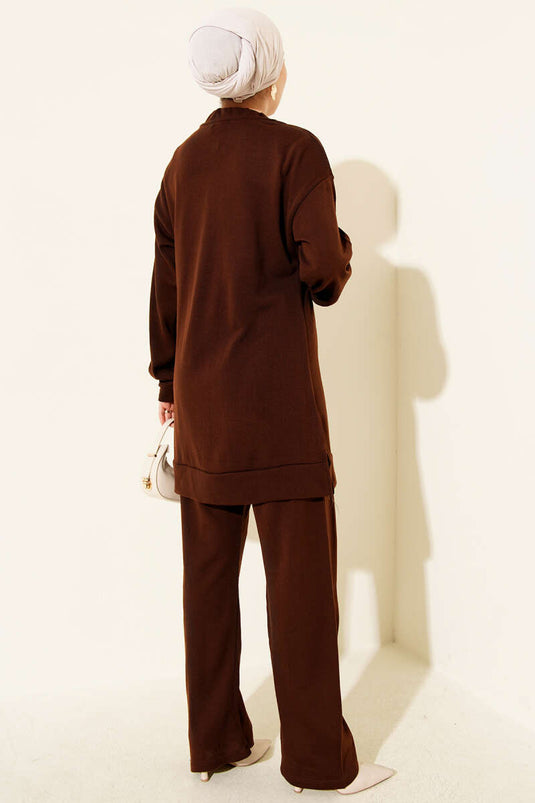 Scarf Knitwear Two Piece Set Brown