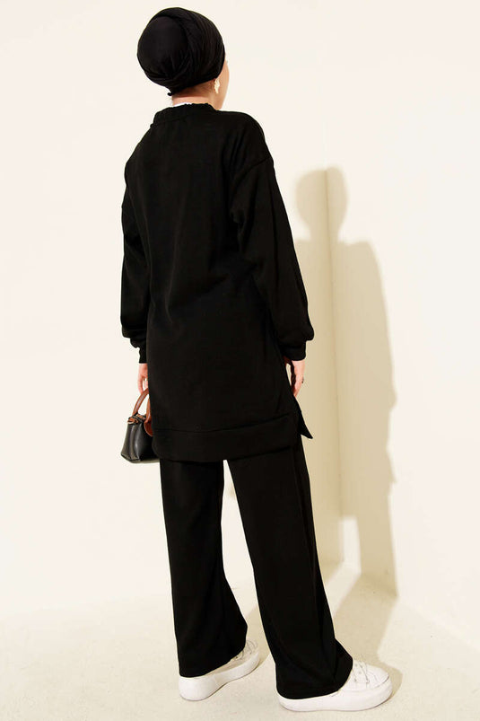 Scarf Knitwear Two Piece Set Black