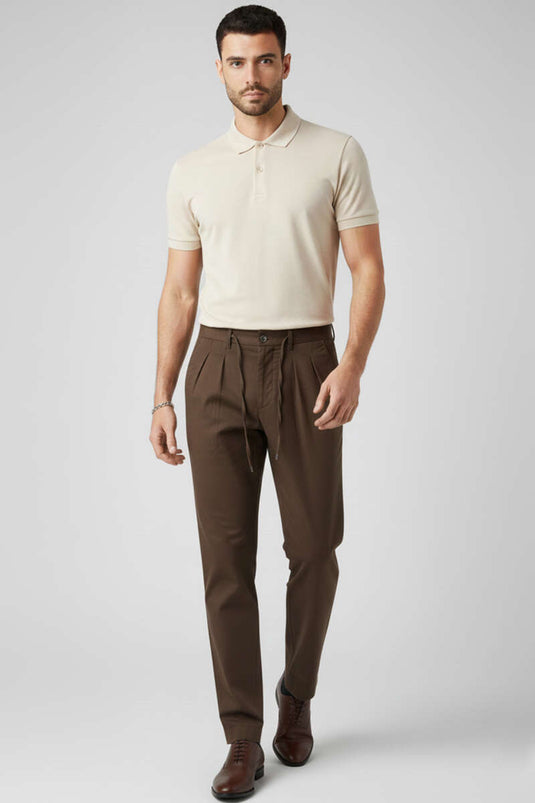 Men's Gabardine Lace-up Trousers, Brown