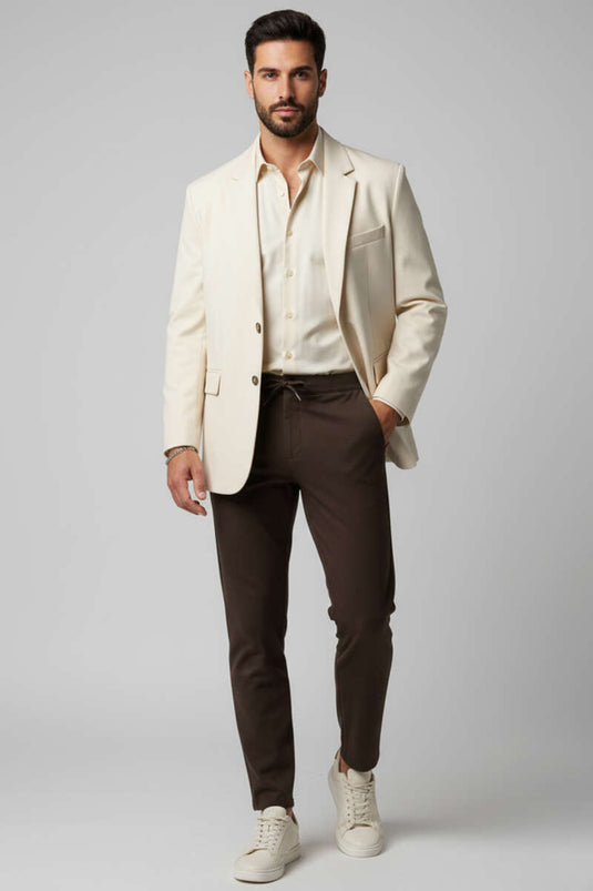 Pantaloni da uomo in gabardine con coulisse in vita Marrone