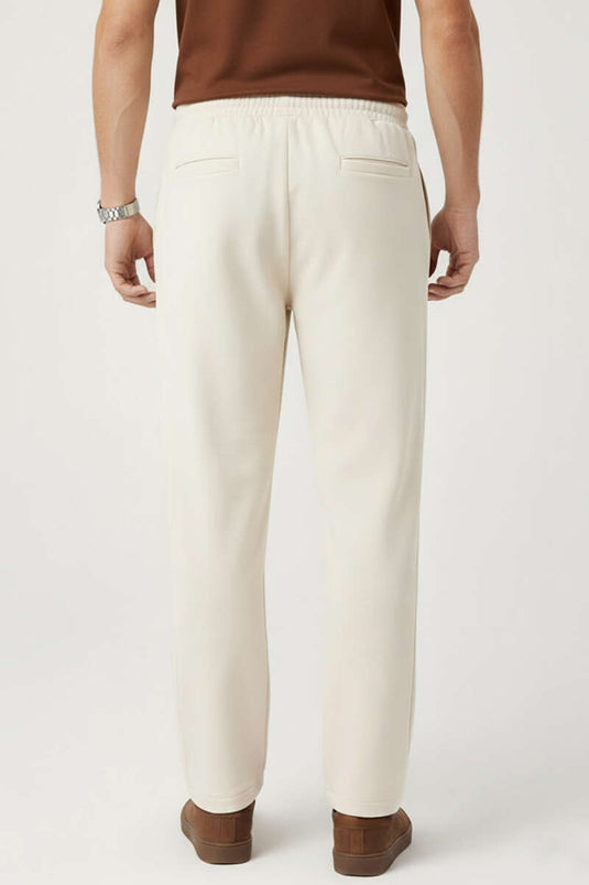 Pantalon en gabardine pour homme avec taille élastiquée, beige