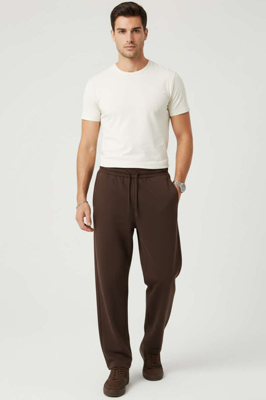 Pantalon en gabardine pour homme avec taille élastique, marron
