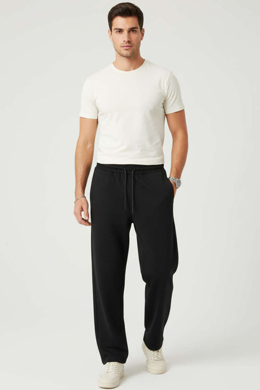Pantalon en gabardine pour homme avec taille élastique, noir