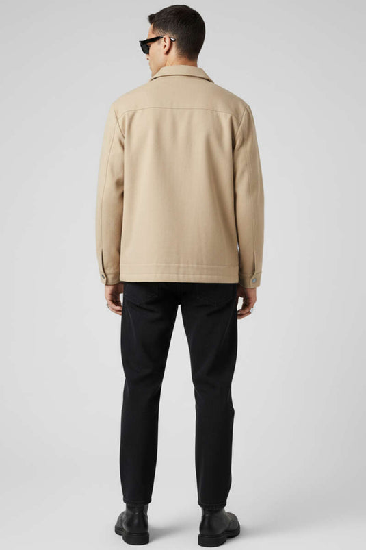 Men's Gabardine Zip-Up Jacket, Beige