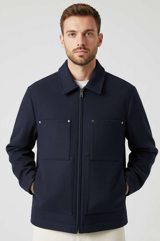 Gabardine-Jacke für Herren mit Reißverschluss, Marineblau