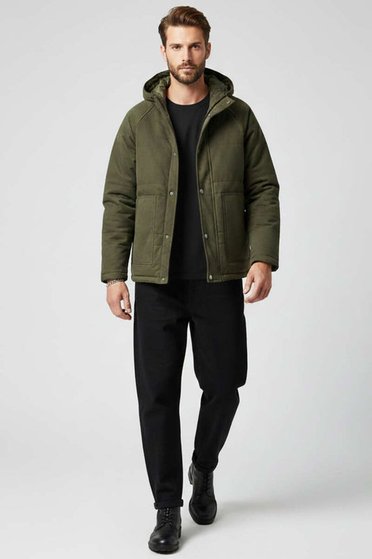 Giacca con cappuccio in gabardine da uomo, kaki