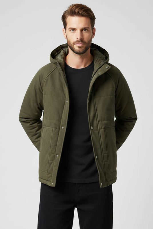 Giacca con cappuccio in gabardine da uomo, kaki