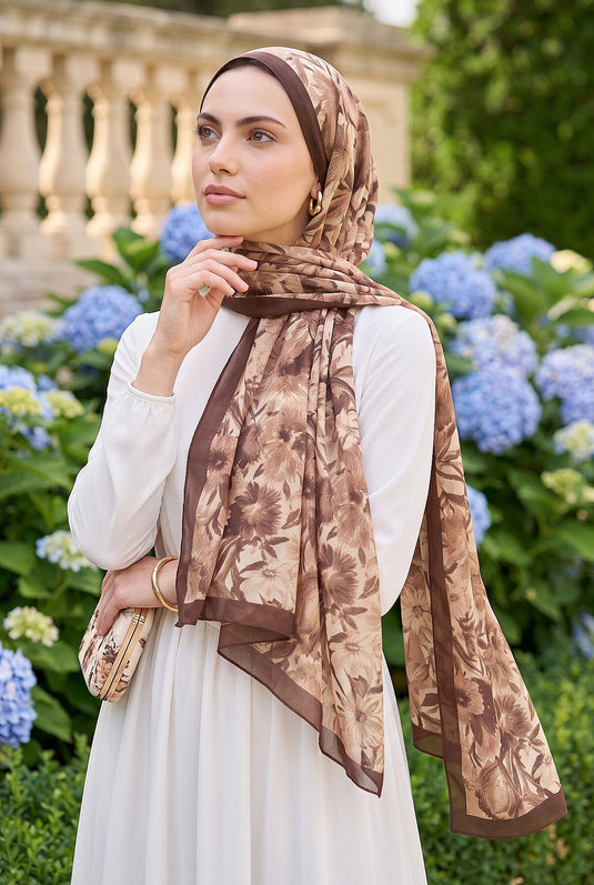 Garden floral shawl series in brown