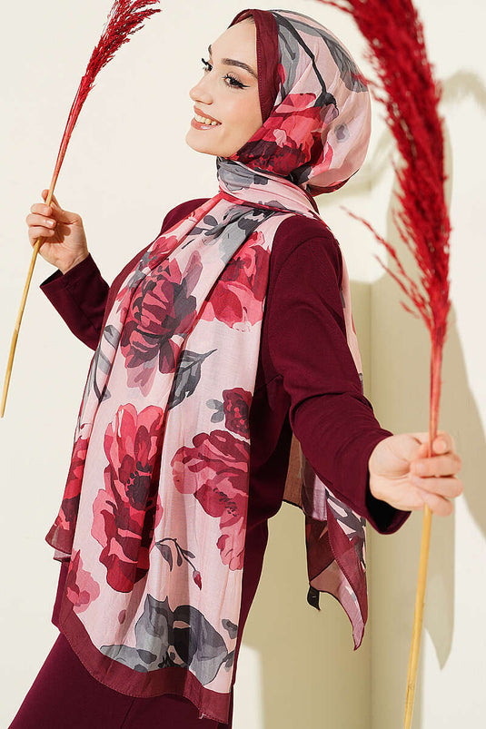 Gardenya Muster Bambus Crêpe Schal Bordeaux