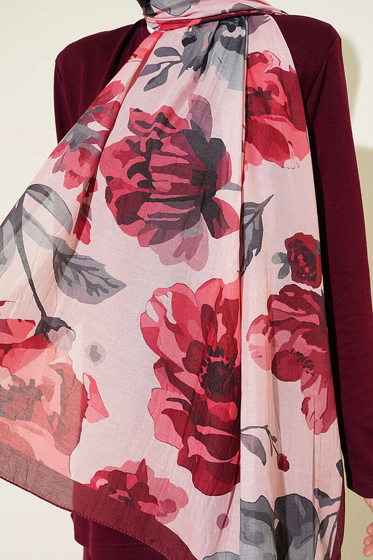 Gardenya Muster Bambus Crêpe Schal Bordeaux
