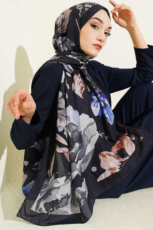 Gardenya Muster Bambus Crêpe Schal Marineblau