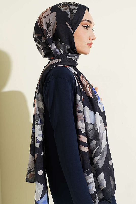 Gardenya Muster Bambus Crêpe Schal Marineblau