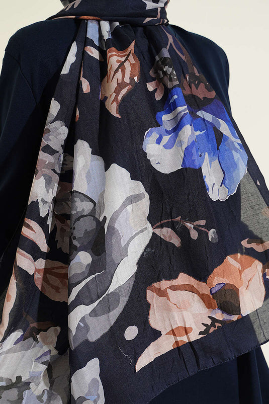 Gardenya Muster Bambus Crêpe Schal Marineblau