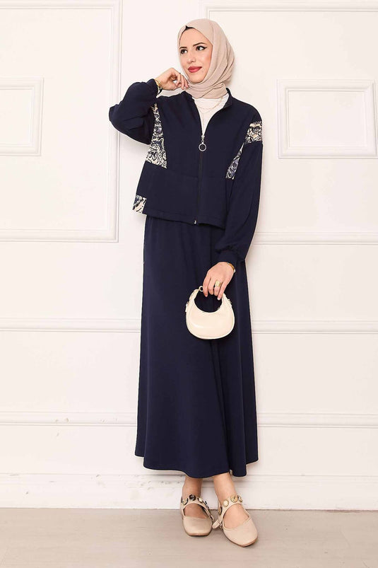 Set with Garnish Detail, Cropped Top and Skirt, Navy Blue