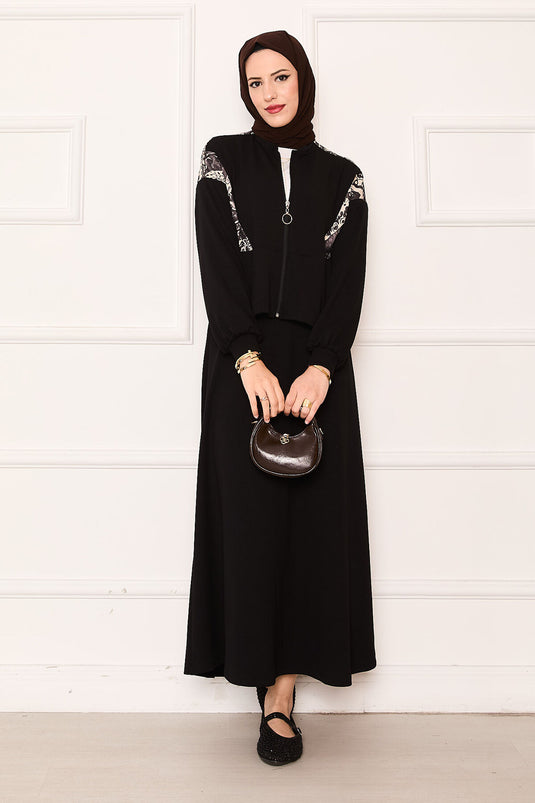 Ensemble crop top et jupe garnis détails noir