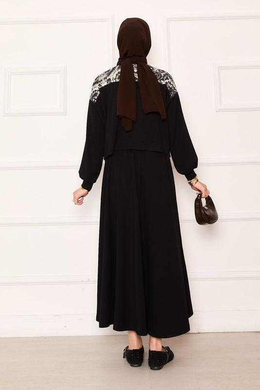 Ensemble crop top et jupe garnis détails noir