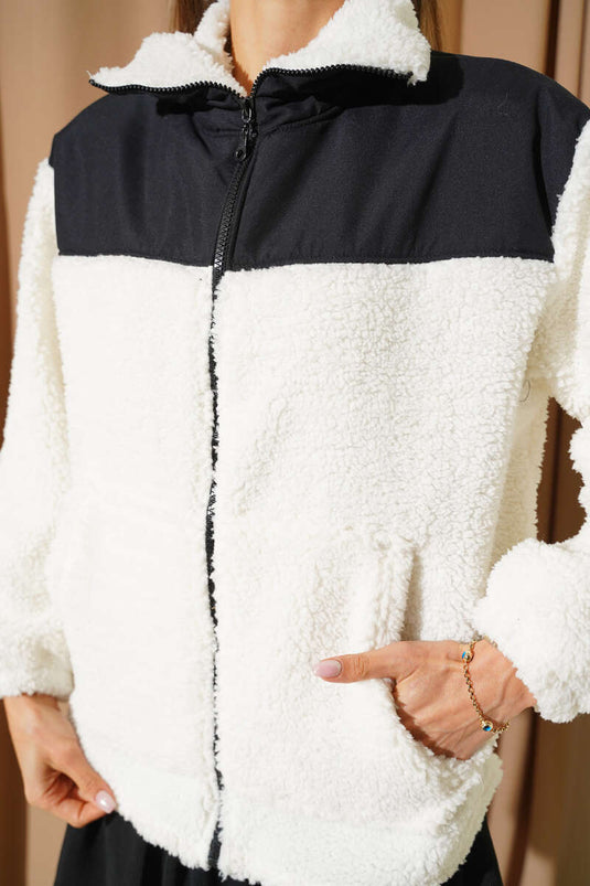 Manteau en peluche à fermeture éclair Garni, écru